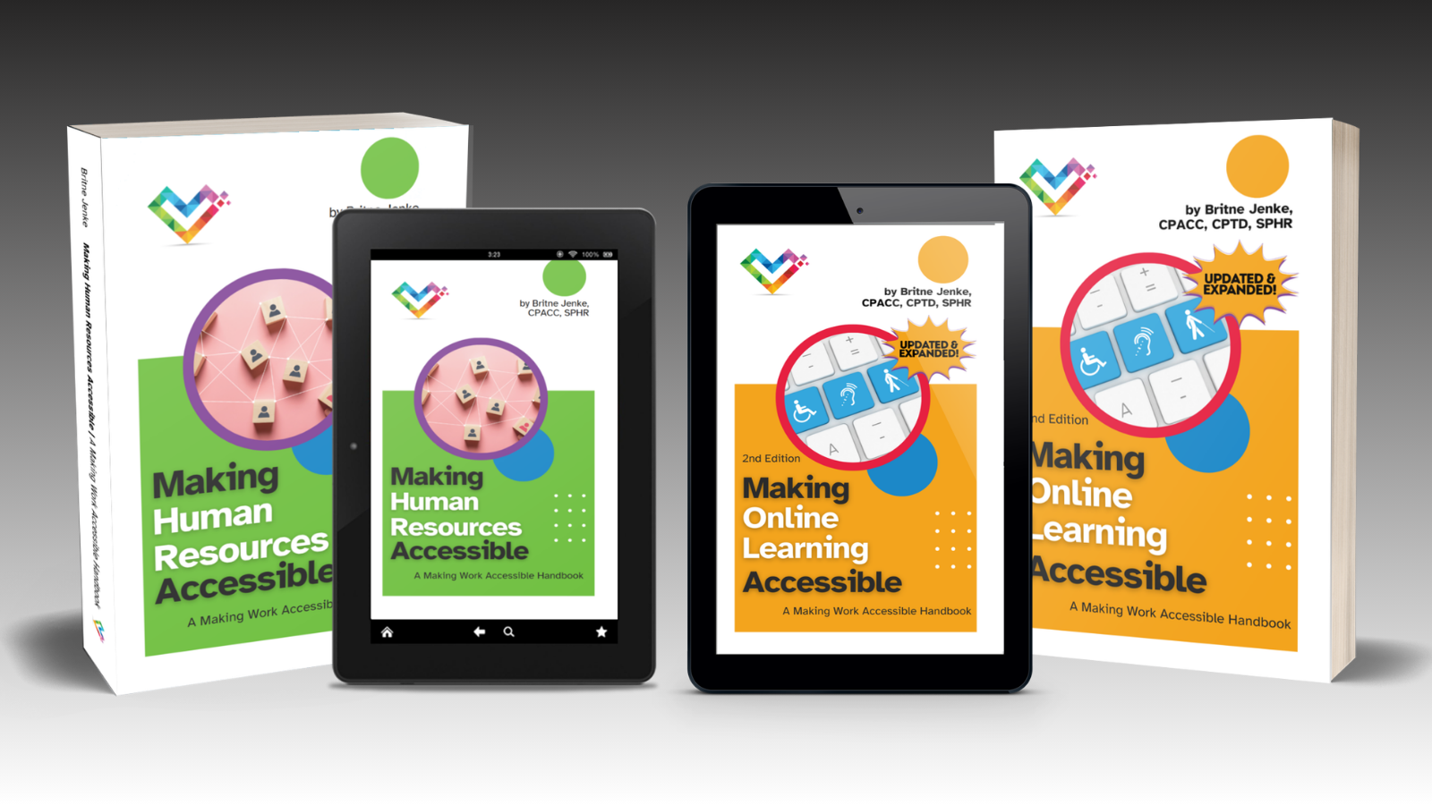 A11yBook series: Making Human Resources Accessible and Making Online Learning Accessible book covers