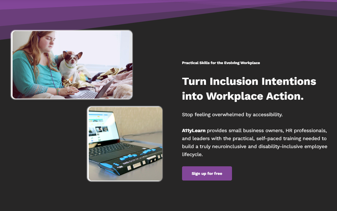 A11yLearn screenshot showing workplace inclusion training