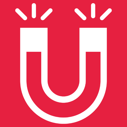a magnet icon in white on a pink background