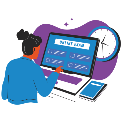 illustration of a person taking an online exam