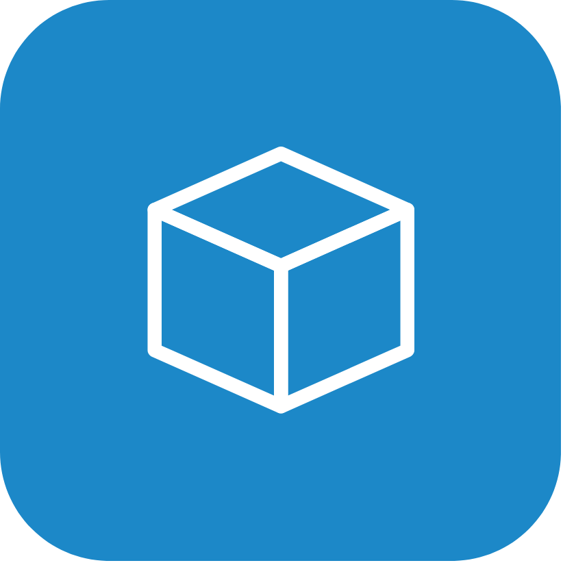a white cube icon on a blue background
