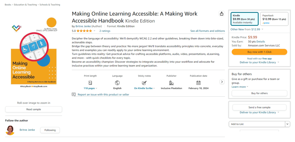 a screenshot of the amazon listing for Making Online Learning Accessible