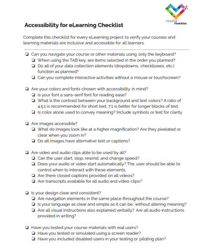accessibility for elearning checklist