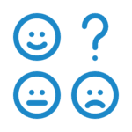 blue icon of emoji - 3 faces and a question mark