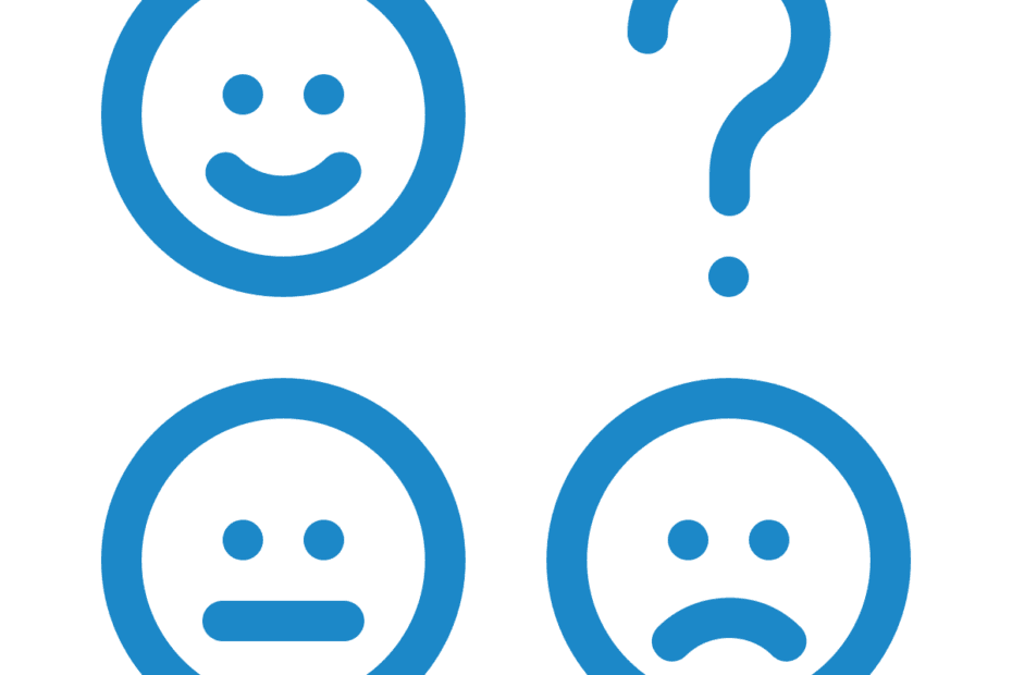 blue icon of emoji - 3 faces and a question mark